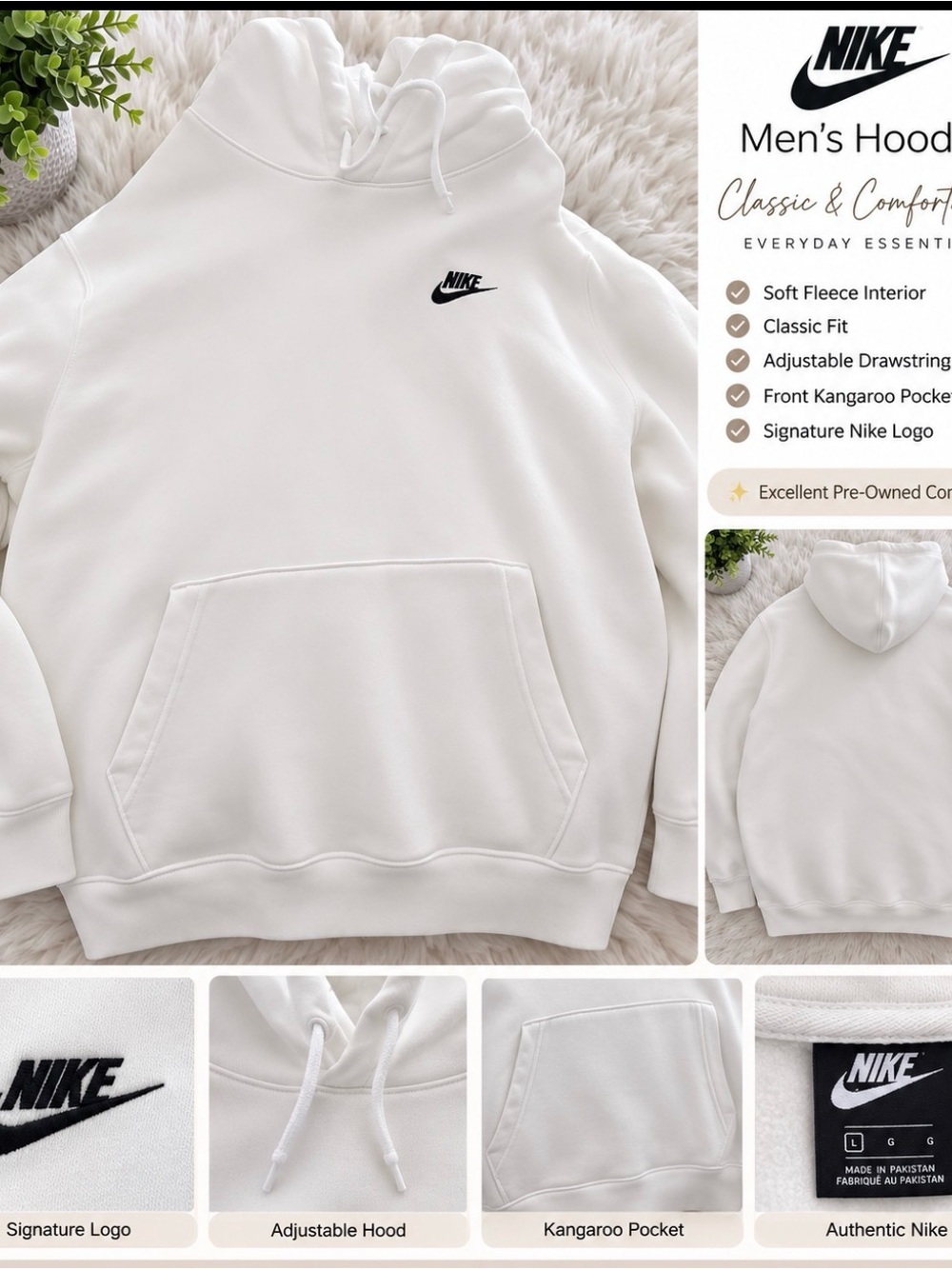 Nike Men’s White Hoodie with Black Swoosh